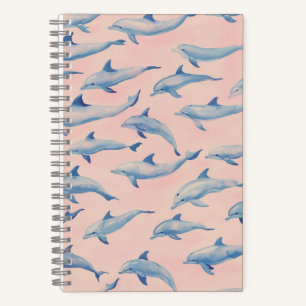 Watercolor Dolphin Pattern Coastal Beach Ocean Notebook