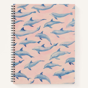 Watercolor Dolphin Pattern Coastal Beach Ocean Notebook