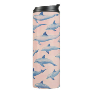 Watercolor Dolphin Pattern Coastal Beach Ocean Thermal Tumbler