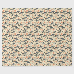 Watercolor Dolphin Pattern Coastal Ocean Coral Wrapping Paper