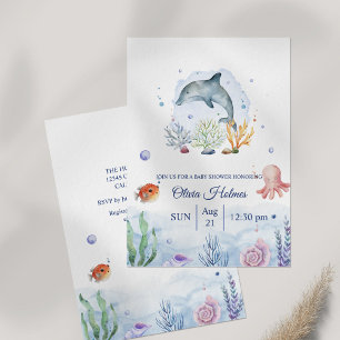 Watercolor Dolphin Sealife Baby Shower Invitation