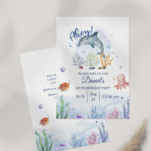 Watercolor Dolphin Sealife Birthday Invitation