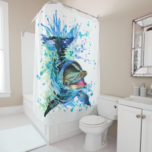 Watercolor Dolphin Shower Curtain