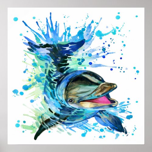 Watercolor Dolphin Splash Poster