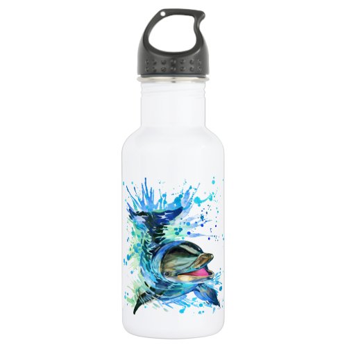 Watercolor Dolphin Splash Water Bottle