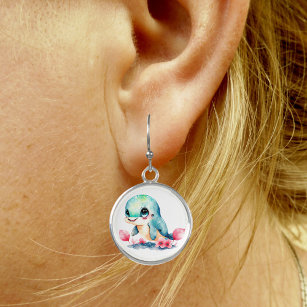 Watercolor Dolphin Swimming Among Flowers  Earrings