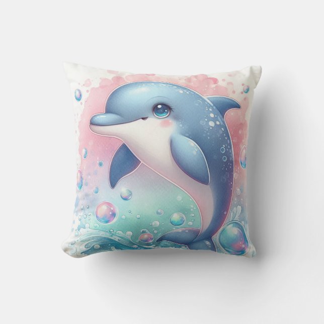 Watercolor Dolphin Throw Pillow (Front)