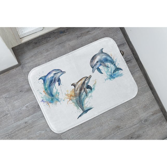 Watercolor Dolphin Trio Bath Mat (Creator Uploaded)