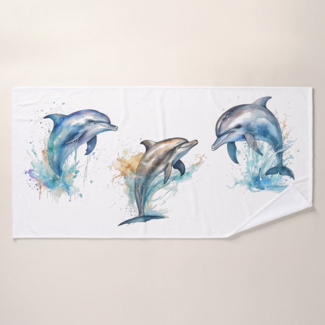 Watercolor Dolphin Trio Bath Towel Set (Bath Towel)