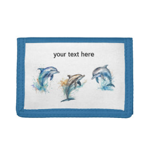 Watercolor Dolphin Trio, custom Trifold Wallet