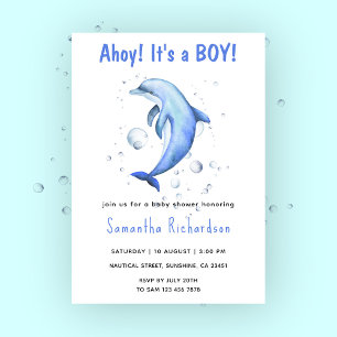 Watercolor Dolphin Under the Sea Baby Shower Invitation