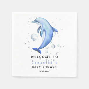 Watercolor dolphin WELCOME TO baby shower Napkins