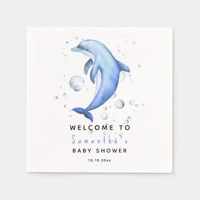 Watercolor dolphin WELCOME TO baby shower Napkins (Front)
