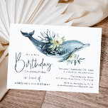Watercolor Dolphin & White Floral Birthday Party Invitation<br><div class="desc">Elegant,  ocean themed birthday party invitations featuring a painted watercolor dolphin adorned with white flowers,  green leaves,  and blue coral. Personalize the cute dolphin birthday party invitations by adding the birthday girl or boy's name,  age,  and party details. The invite reverses to an ocean blue watercolor background.</div>