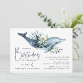 Watercolor Dolphin & White Floral Birthday Party Invitation (Standing Front)