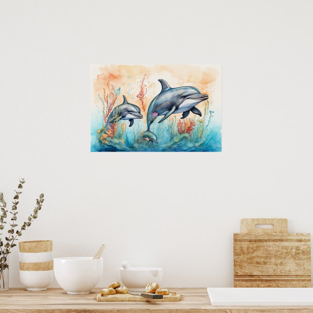 Watercolor dolphins art print (Kitchen)