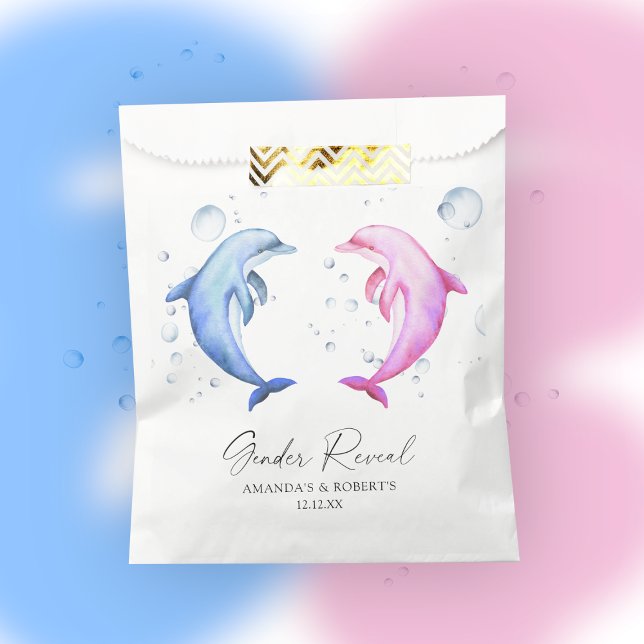 Watercolor Dolphins Gender Reveal Favor Bag (Creator Uploaded)
