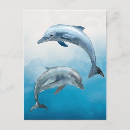 Watercolor Dolphins  Postcard