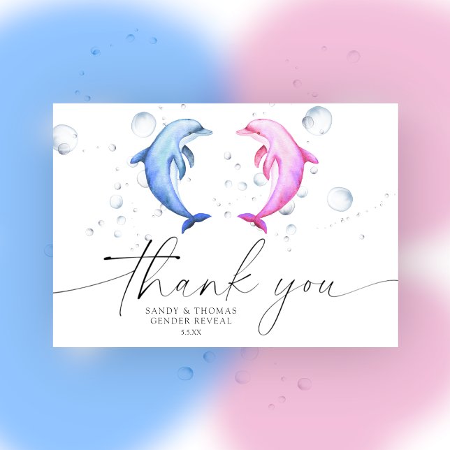 Watercolor dolphins Thank you gender reveal Card (Creator Uploaded)