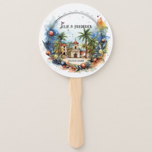 Watercolor Dominican Republic Destination Wedding Hand Fan