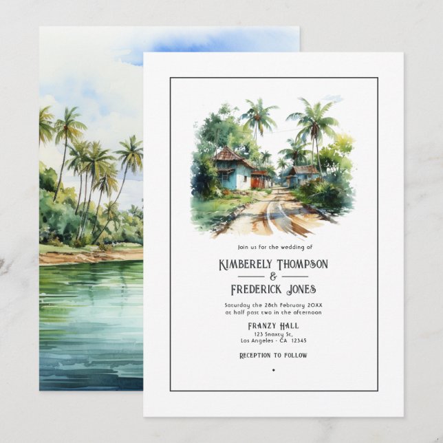 Watercolor Dominican Republic Destination Wedding Invitation (Front/Back)
