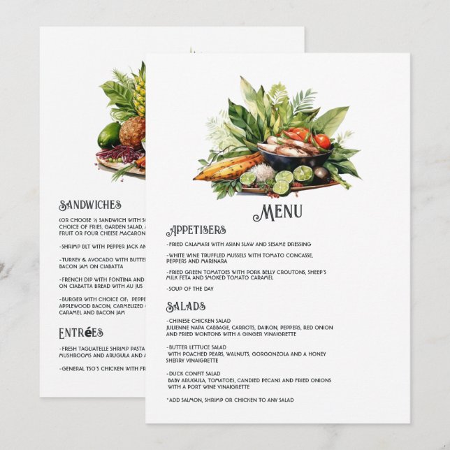 Watercolor Dominican Republic Destination Wedding Menu (Front/Back)
