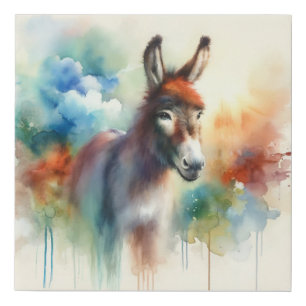 Watercolor Donkey 080824AREF138 - Watercolor Faux Canvas Print