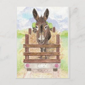 Watercolor Donkey Burro Cute Farm Animal Art Postcard