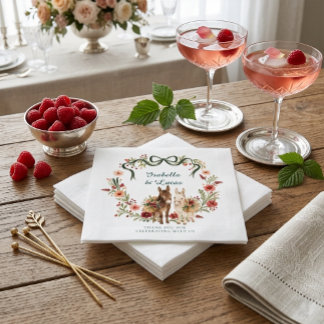 Watercolor Donkey Floral Crest Wedding Napkins