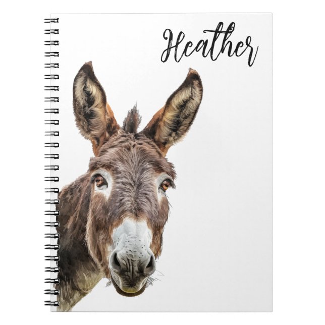 Watercolor Donkey Peeking Personalized  Notebook (Front)