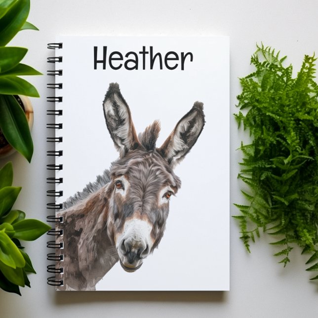 Watercolor Donkey Peeking Personalized  Notebook (Creator Uploaded)