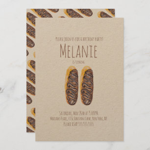 Watercolor Donut 11th Birthday Chocolate Eclairs Invitation