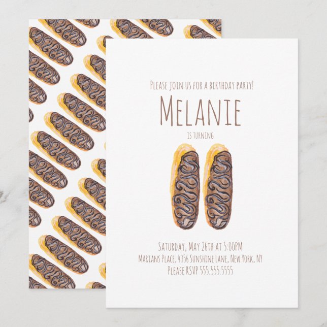 Watercolor Donut 11th Birthday Sweet Eclairs  Invitation (Front/Back)