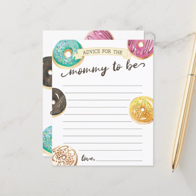 Watercolor Donut Baby Shower Advice for Mom (Front/Back In Situ)