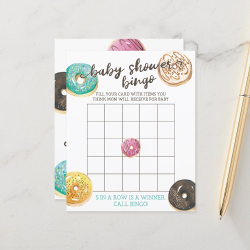 Watercolor Donut Baby Shower Bingo Game