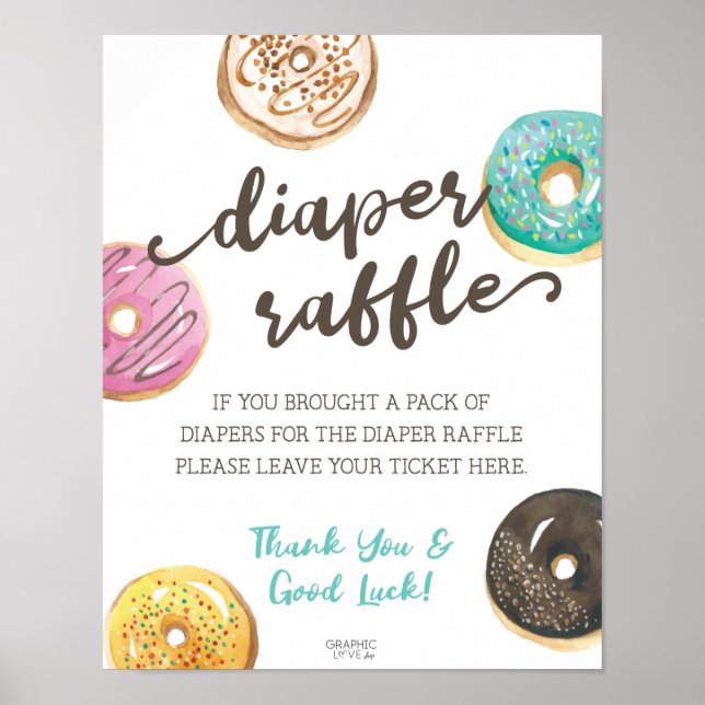 Watercolor Donut Baby Shower Diaper Raffle Sign (Front)