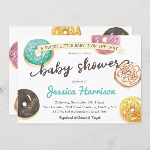 Watercolor Donut Baby Shower _ GraphicLoveShop Invitation