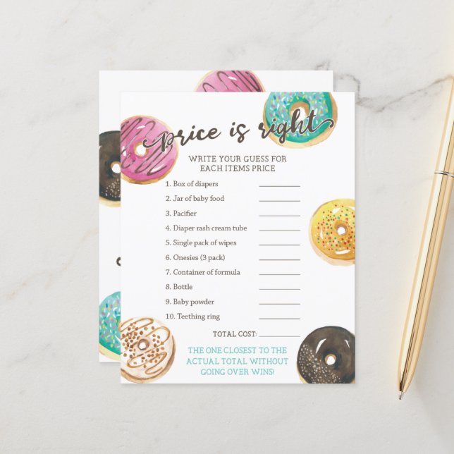 Watercolor Donut Baby Shower Price Game (Front/Back In Situ)