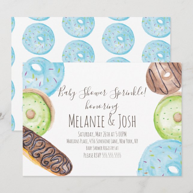 Watercolor Donut Baby Shower Sprinkle Sweet Invitation (Front/Back)