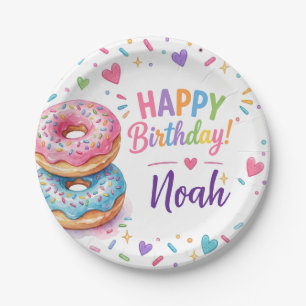 Watercolor Donut Candyland Birthday Paper Plates