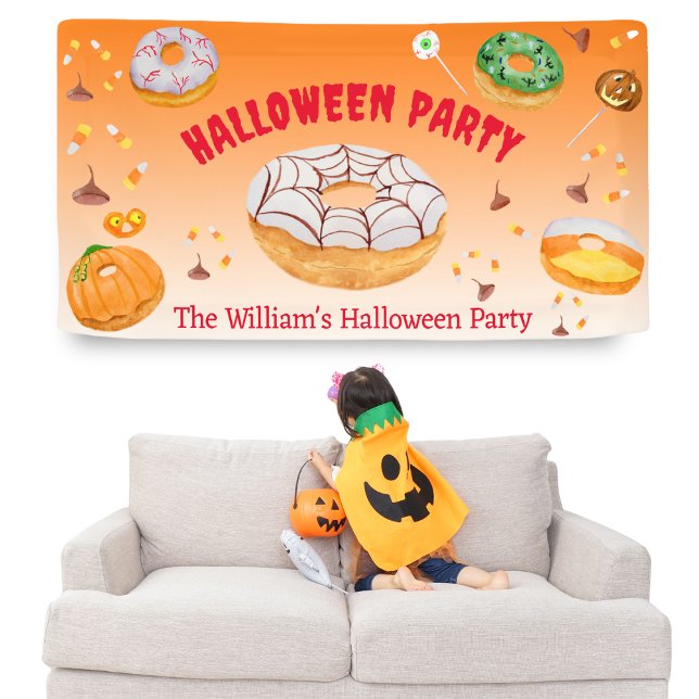 Watercolor Donut-licious Halloween Candy Party  Banner (A colorful, fun Halloween Banner you can personalize with your name or event details! )