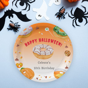 Watercolor Donut-licious Halloween Candy Thank You Paper Plates