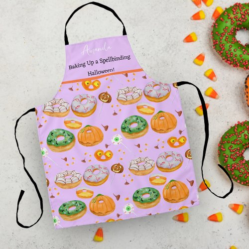 Watercolor Donut_licious Happy Halloween Candy Apron