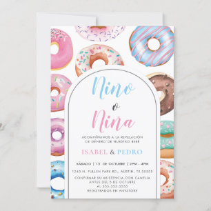Watercolor Donut Nino o Nina Spanish Gender Reveal Invitation