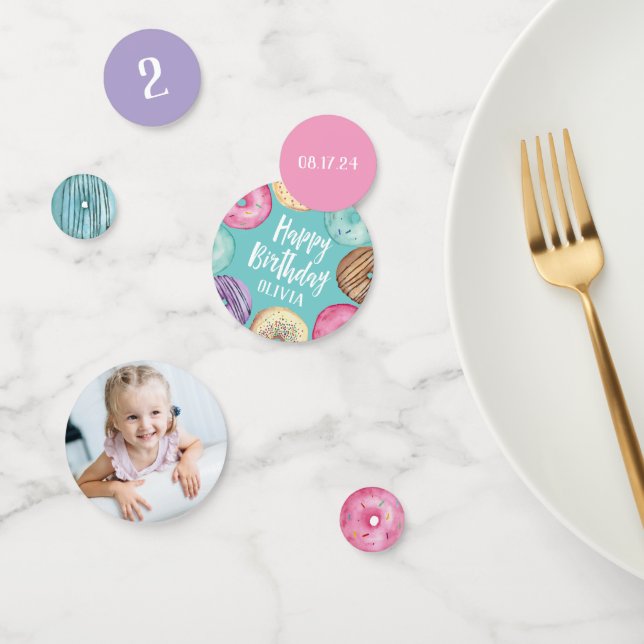 Watercolor Donut Personalized Birthday Party Confetti (Group)