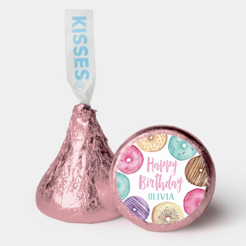 Watercolor Donut Personalized Birthday Party Hersheys Kisses