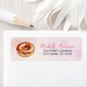 Watercolor Donut Return Address Sweet Doughnut Label