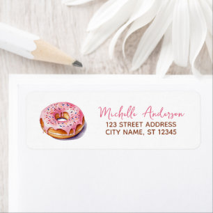 Watercolor Donut Return Address Sweet Doughnut     Label