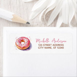 Watercolor Donut Return Address Sweet Doughnut     Label