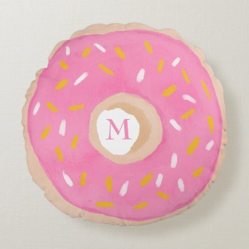 Watercolor Donut Round Pillow